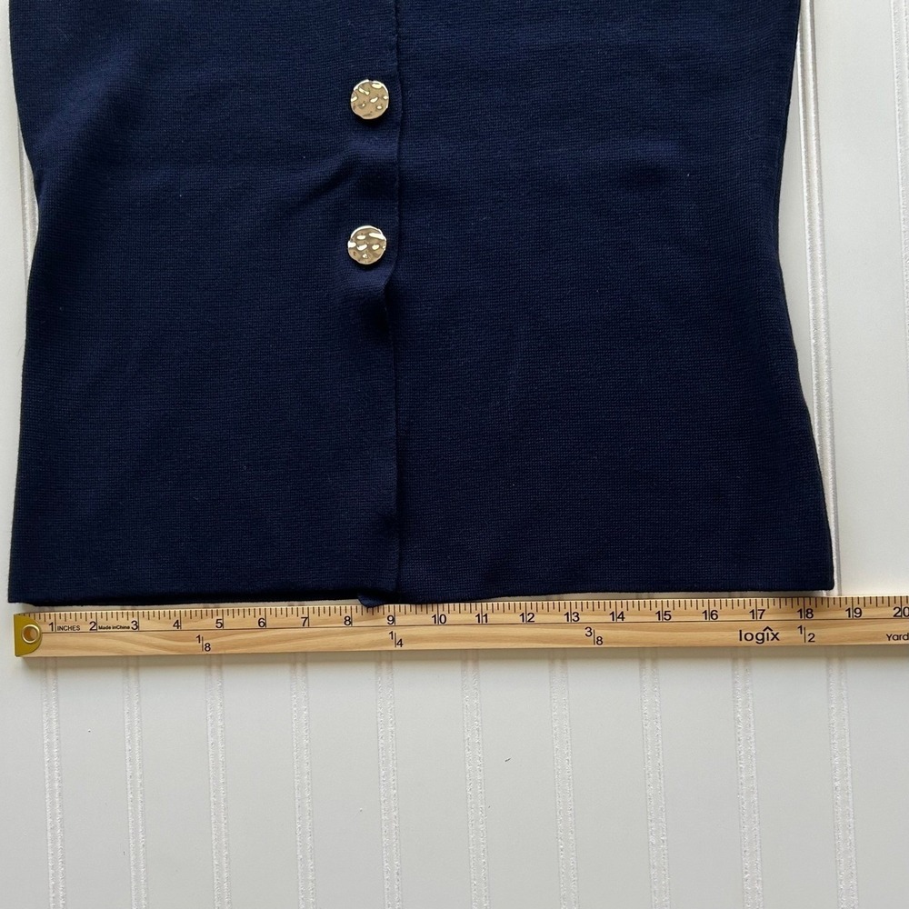 Cyrus Sweater Vest Size S Womens Navy Blue Excellent Gold Hammered Button Knit - Picture 5 of 9